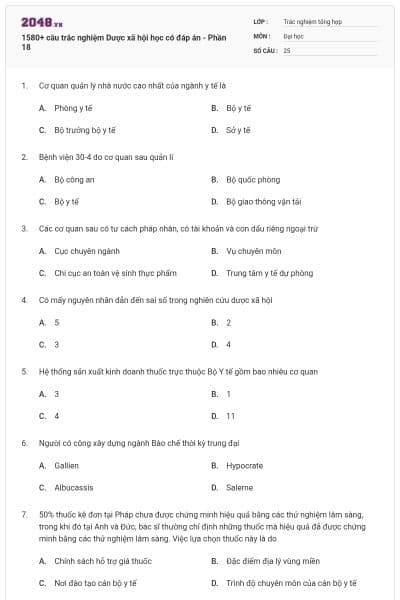 1580+ câu trắc nghiệm Dược xã hội học có đáp án - Phần 18