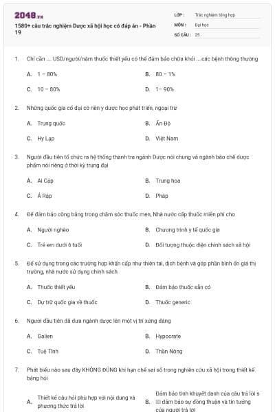1580+ câu trắc nghiệm Dược xã hội học có đáp án - Phần 19