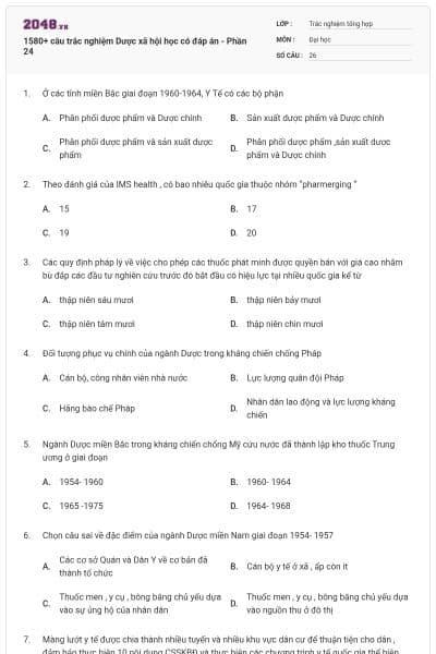 1580+ câu trắc nghiệm Dược xã hội học có đáp án - Phần 24
