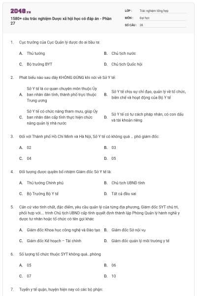 1580+ câu trắc nghiệm Dược xã hội học có đáp án - Phần 27