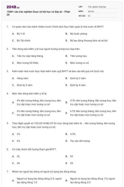 1580+ câu trắc nghiệm Dược xã hội học có đáp án - Phần 28