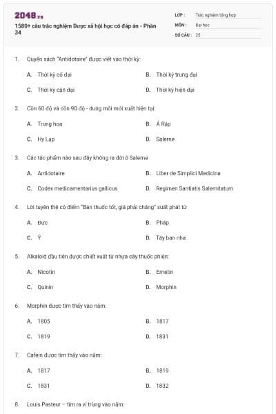 1580+ câu trắc nghiệm Dược xã hội học có đáp án - Phần 34