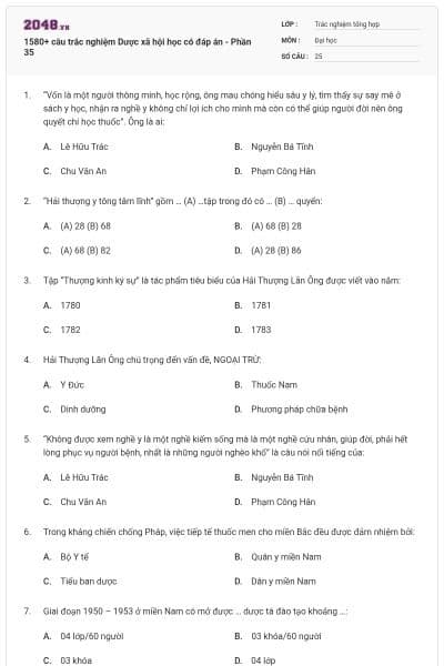 1580+ câu trắc nghiệm Dược xã hội học có đáp án - Phần 35