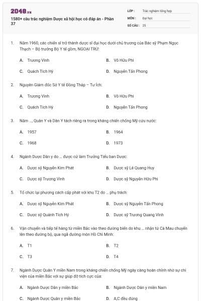 1580+ câu trắc nghiệm Dược xã hội học có đáp án - Phần 37