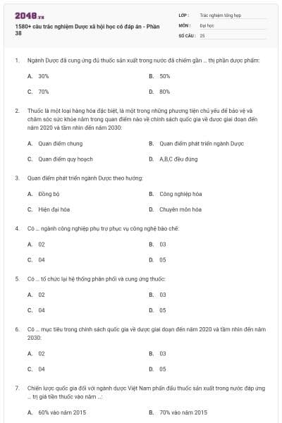 1580+ câu trắc nghiệm Dược xã hội học có đáp án - Phần 38