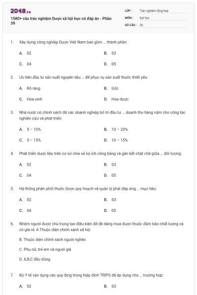 1580+ câu trắc nghiệm Dược xã hội học có đáp án - Phần 39