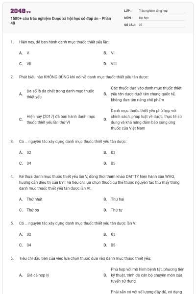 1580+ câu trắc nghiệm Dược xã hội học có đáp án - Phần 40