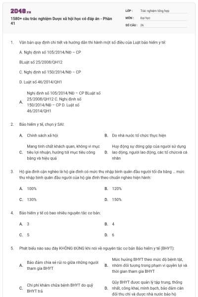 1580+ câu trắc nghiệm Dược xã hội học có đáp án - Phần 41