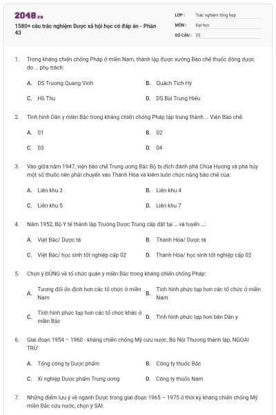 1580+ câu trắc nghiệm Dược xã hội học có đáp án - Phần 43