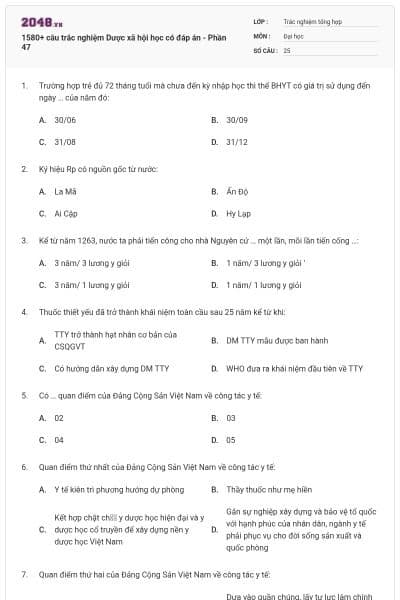 1580+ câu trắc nghiệm Dược xã hội học có đáp án - Phần 47