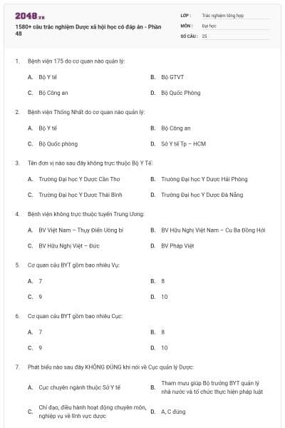 1580+ câu trắc nghiệm Dược xã hội học có đáp án - Phần 48