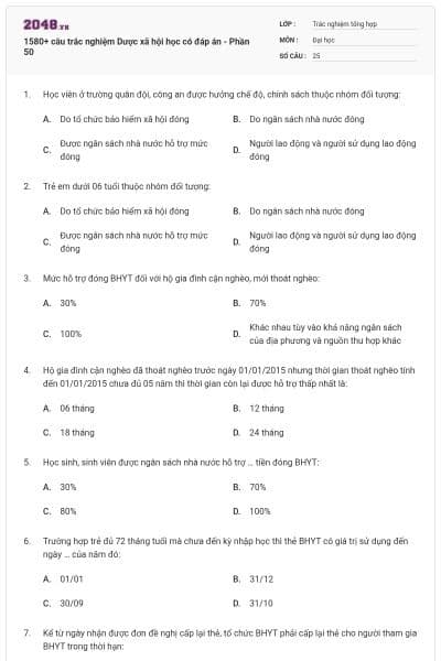 1580+ câu trắc nghiệm Dược xã hội học có đáp án - Phần 50
