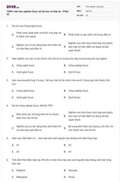 1580+ câu trắc nghiệm Dược xã hội học có đáp án - Phần 53