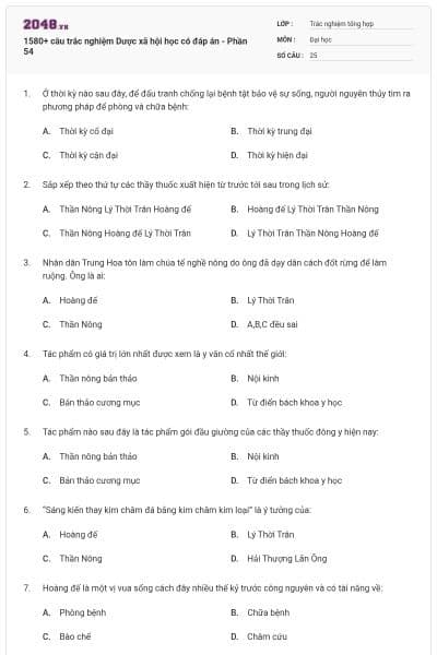 1580+ câu trắc nghiệm Dược xã hội học có đáp án - Phần 54