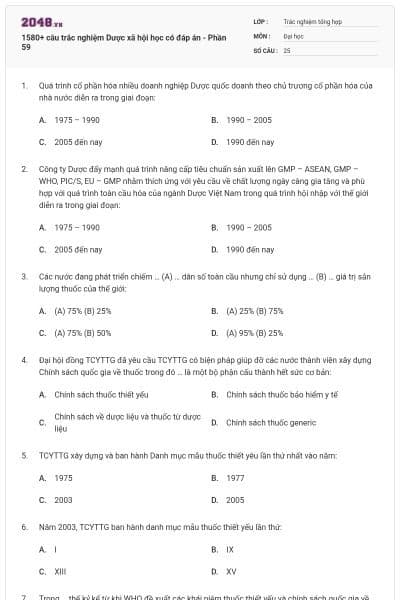 1580+ câu trắc nghiệm Dược xã hội học có đáp án - Phần 59