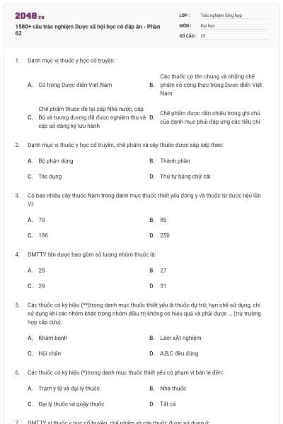 1580+ câu trắc nghiệm Dược xã hội học có đáp án - Phần 62