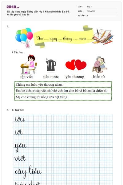 Bài tập hàng ngày Tiếng Việt lớp 1 Kết nối tri thức Bài 64: iêt iêu yêu có đáp án