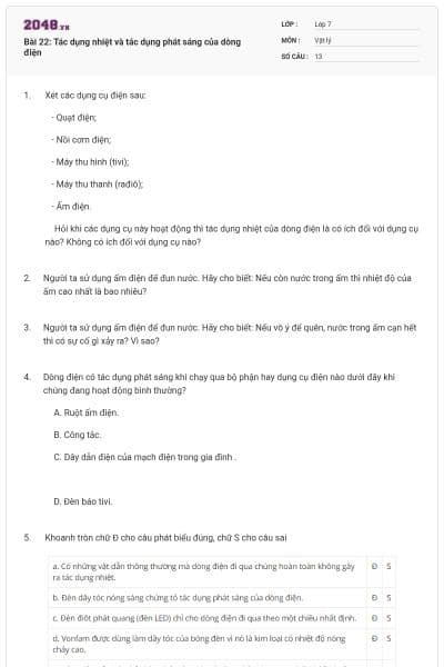 Bài 22: Tác dụng nhiệt và tác dụng phát sáng của dòng điện