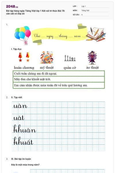 Bài tập hàng ngày Tiếng Việt lớp 1 Kết nối tri thức Bài 78: uân uât có đáp án