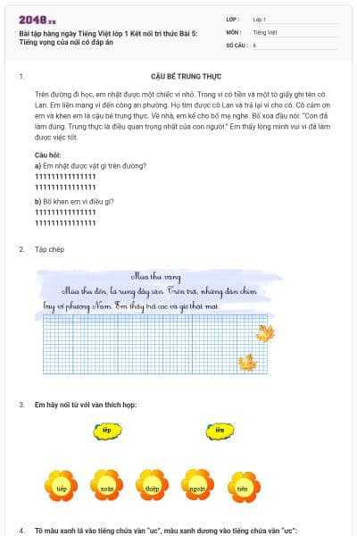 Bài tập hàng ngày Tiếng Việt lớp 1 Kết nối tri thức Bài 5: Tiếng vọng của núi có đáp án