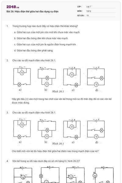 Bài 26: Hiệu điện thế giữa hai đầu dụng cụ điện