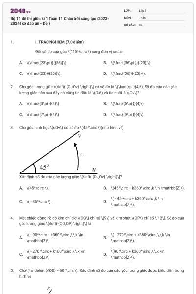 Bộ 11 đề thi giữa kì 1 Toán 11 Chân trời sáng tạo (2023-2024) có đáp án - Đề 9