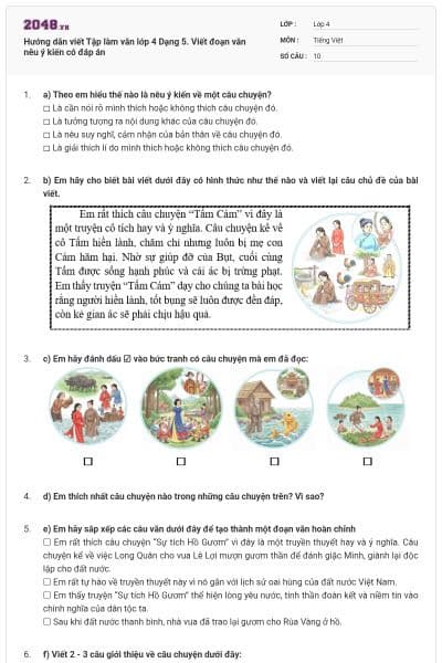 Hướng dẫn viết Tập làm văn lớp 4 Dạng 5. Viết đoạn văn nêu ý kiến có đáp án