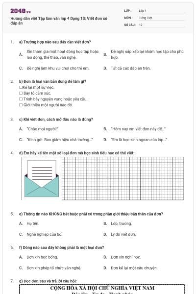 Hướng dẫn viết Tập làm văn lớp 4 Dạng 13: Viết đơn có đáp án