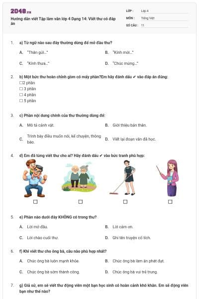 Hướng dẫn viết Tập làm văn lớp 4 Dạng 14: Viết thư có đáp án