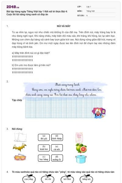 Bài tập hàng ngày Tiếng Việt lớp 1 Kết nối tri thức Bài 4: Cuộc thi tài năng rừng xanh có đáp án