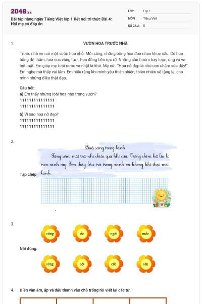 Bài tập hàng ngày Tiếng Việt lớp 1 Kết nối tri thức Bài 4: Hỏi mẹ có đáp án