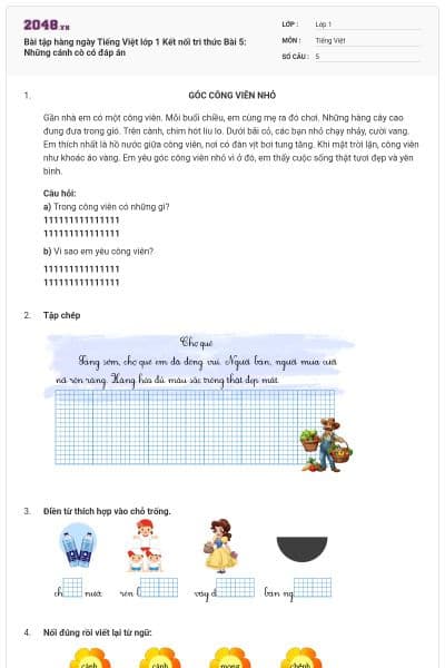 Bài tập hàng ngày Tiếng Việt lớp 1 Kết nối tri thức Bài 5: Những cánh cò có đáp án