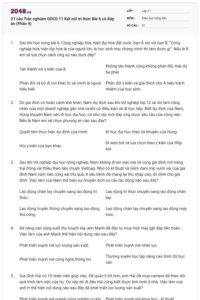 21 câu Trắc nghiệm GDCD 11 Kết nối tri thức Bài 6 có đáp án (Phần 4)