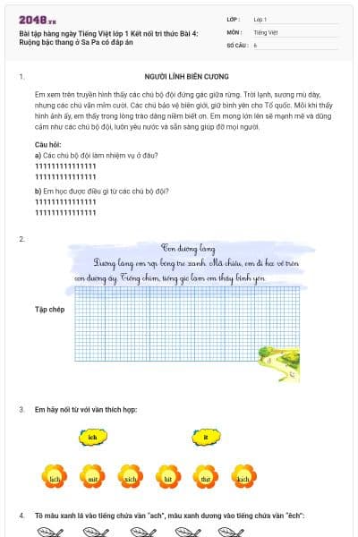 Bài tập hàng ngày Tiếng Việt lớp 1 Kết nối tri thức Bài 4: Ruộng bậc thang ở Sa Pa có đáp án