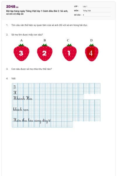 Bài tập hàng ngày Tiếng Việt lớp 1 Cánh diều Bài 2: Sẻ anh, sẻ em có đáp án