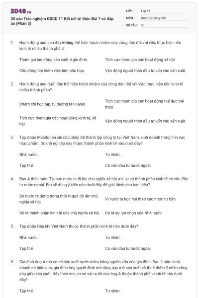 30 câu Trắc nghiệm GDCD 11 Kết nối tri thức Bài 7 có đáp án (Phần 3)