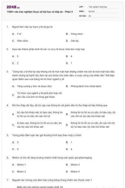 1580+ câu trắc nghiệm Dược xã hội học có đáp án - Phần 9