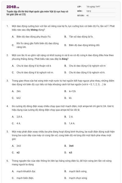 Tuyển tập đề thi thử thpt quốc gia môn Vật lý cực hay có lời giải (Đề số 23)