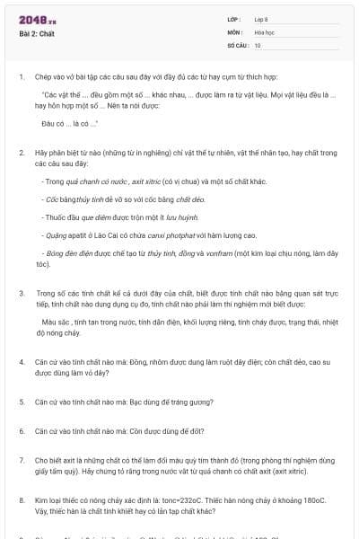 Bài 2: Chất
