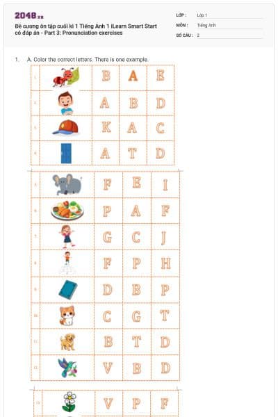 Đề cương ôn tập cuối kì 1 Tiếng Anh 1 iLearn Smart Start có đáp án - Part 3: Pronunciation exercises