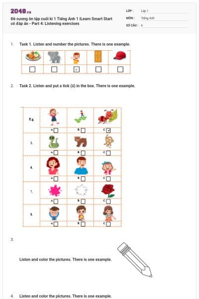 Đề cương ôn tập cuối kì 1 Tiếng Anh 1 iLearn Smart Start có đáp án - Part 4: Listening exercises