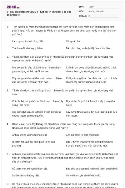 21 câu Trắc nghiệm GDCD 11 Kết nối tri thức Bài 9 có đáp án (Phần 4)