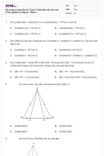 Đề cương ôn tập Giữa kì 2 Toán 7 Cánh diều cấu trúc mới (Trắc nghiệm) có đáp án - Phần 2