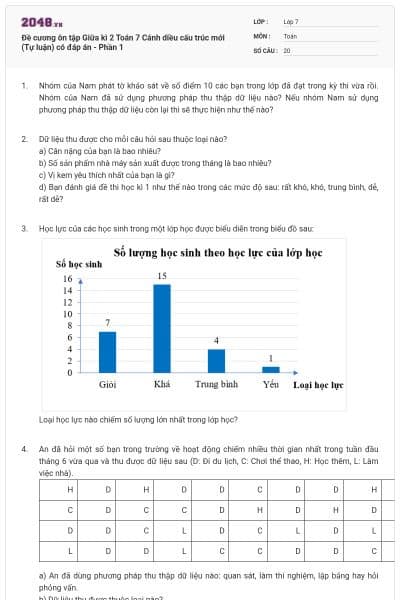 Đề cương ôn tập Giữa kì 2 Toán 7 Cánh diều cấu trúc mới (Tự luận) có đáp án - Phần 1