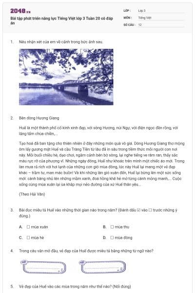 Bài tập phát triển năng lực Tiếng Việt lớp 3 Tuần 20 có đáp án