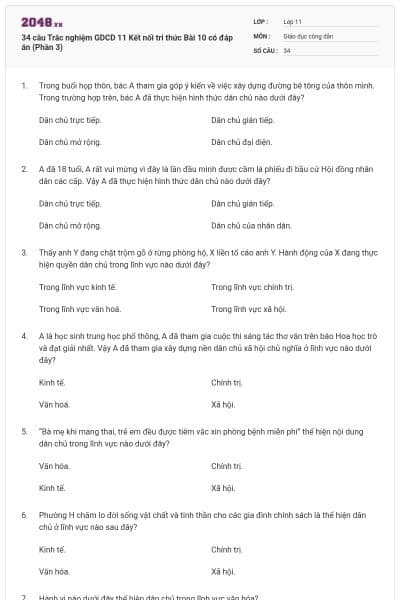 34 câu Trắc nghiệm GDCD 11 Kết nối tri thức Bài 10 có đáp án (Phần 3)