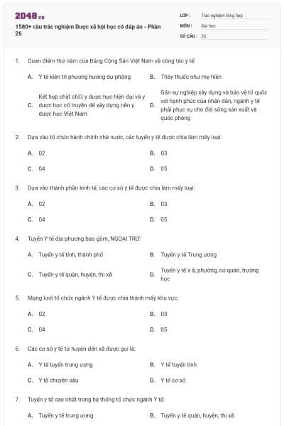 1580+ câu trắc nghiệm Dược xã hội học có đáp án - Phần 26