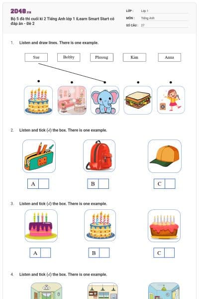 Bộ 5 đề thi cuối kì 2 Tiếng Anh lớp 1 iLearn Smart Start có đáp án - Đề 2
