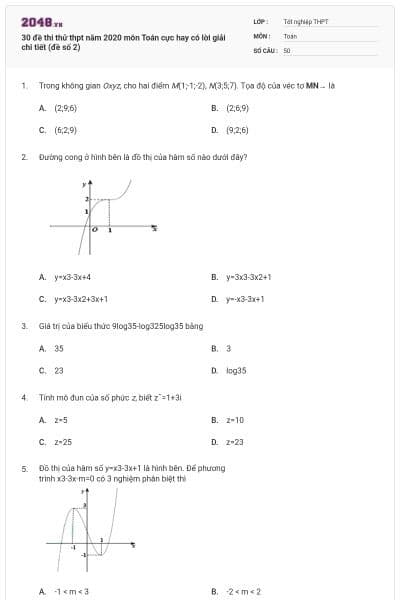 30 đề thi thử thpt năm 2020 môn Toán cực hay có lời giải chi tiết (đề số 2)