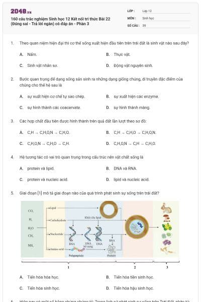 160 câu trắc nghiệm Sinh học 12 Kết nối tri thức Bài 22 (Đúng sai - Trả lời ngắn) có đáp án - Phần 3